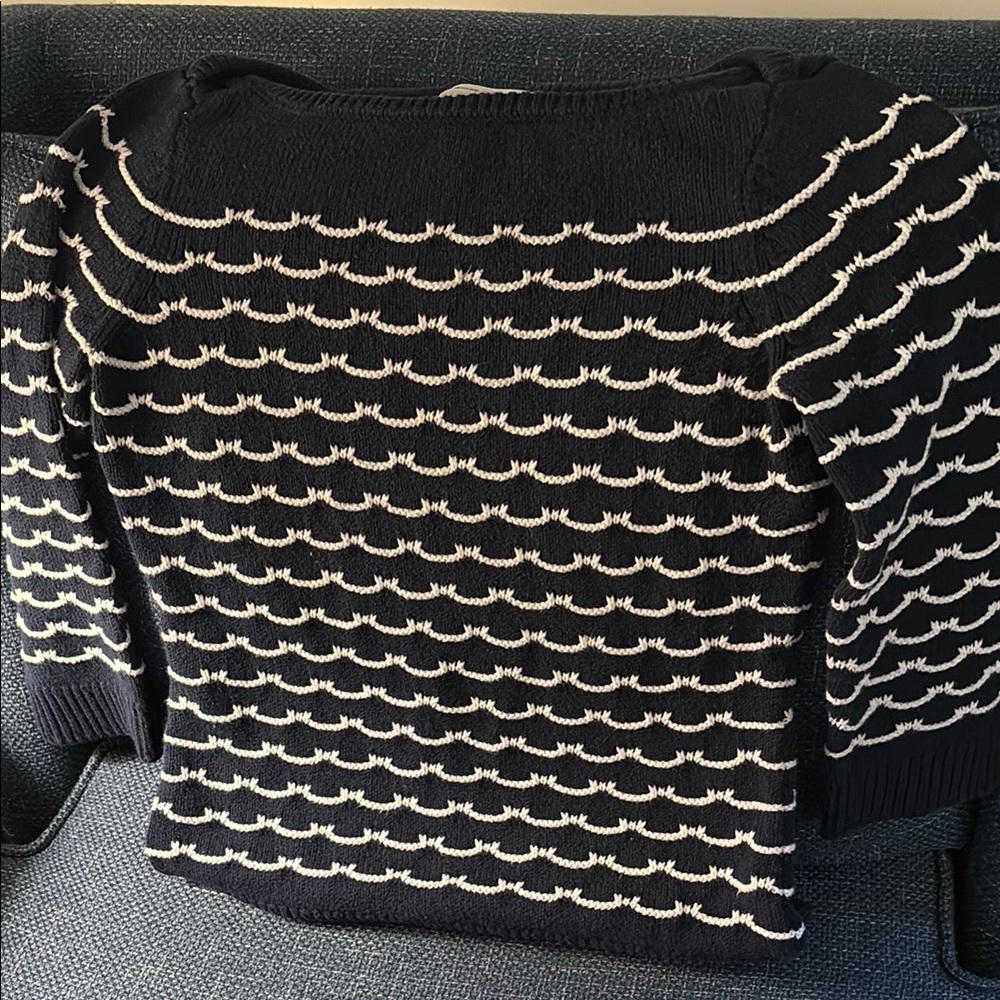 Milly Navy and White Wave Pattern Sweater